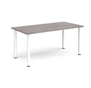 Rectangular white radial leg meeting table 1600mm x 800mm - grey oak