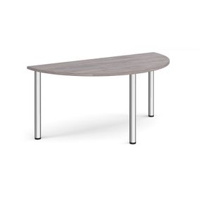 Semi circular chrome radial leg meeting table 1600mm x 800mm - grey oak