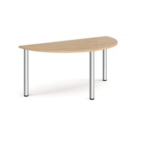 Semi circular chrome radial leg meeting table 1600mm x 800mm - Kendal oak