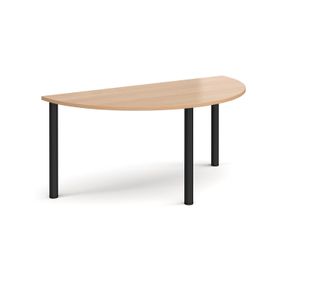 Semi circular black radial leg meeting table 1600mm x 800mm - beech