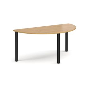 Semi circular black radial leg meeting table 1600mm x 800mm - oak