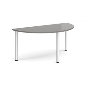 Semi circular silver radial leg meeting table 1600mm x 800mm - onyx grey