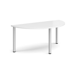 Semi circular silver radial leg meeting table 1600mm x 800mm - white