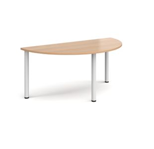 Semi circular white radial leg meeting table 1600mm x 800mm - beech