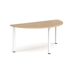 Semi circular white radial leg meeting table 1600mm x 800mm - Kendal oak