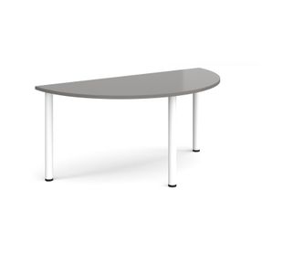 Semi circular white radial leg meeting table 1600mm x 800mm - onyx grey