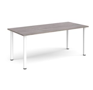 Rectangular white radial leg meeting table 1800mm x 800mm - grey oak