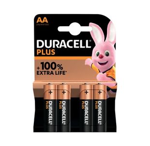 Duracell Plus AA Battery Alkaline 100% Extra Life (Pack of 4) 5009370