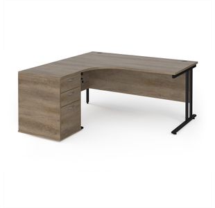 Maestro 25 left hand ergonomic desk 1600mm with black cantilever frame and desk high pedestal - Nebraska Oak