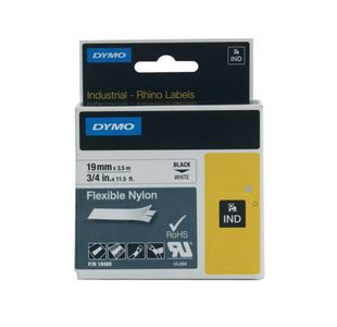 Dymo 18489 Rhino Nylon Tape 19mm x 3.5m Black on White S0718120