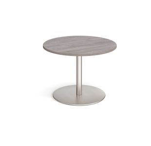 Eternal circular boardroom table 1000mm - brushed steel base, grey oak top