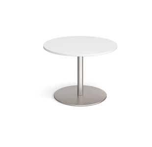 Eternal circular boardroom table 1000mm - brushed steel base, white top
