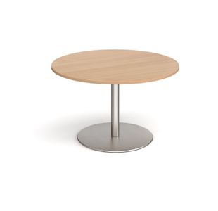 Eternal circular boardroom table 1200mm - brushed steel base, beech top
