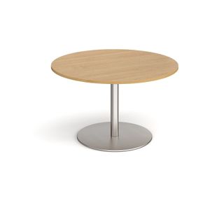 Eternal circular boardroom table 1200mm - brushed steel base, oak top