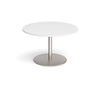 Eternal circular boardroom table 1200mm - brushed steel base, white top