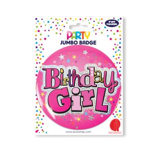 Eurowrap Birthday Girl Jumbo Badge with 3D Tip-On Pack of 6 20880-NBGC