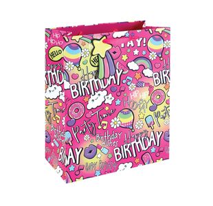 Girly Text Gift Bag Large Pink Pack of 12 36896-2C