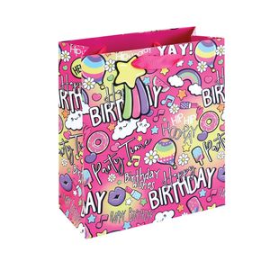 Girly Text Gift Bag Medium Pink Pack of 12 36896-3C