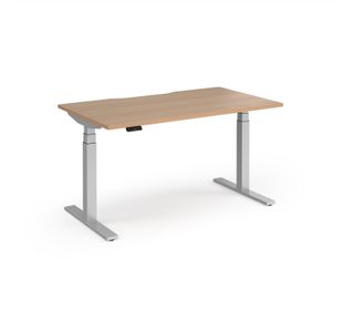 Elev8 Luxe Straight Sit-Stand Desk 1400mm x 800mm - Silver Frame / Beech Top