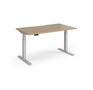 Elev8 Luxe Straight Sit-Stand Desk 1400mm x 800mm - Silver Frame / Kendal Oak Top