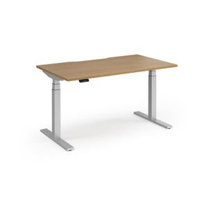 Elev8 Luxe Straight Sit-Stand Desk 1400mm x 800mm - Silver Frame / Oak Top