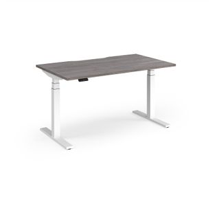 Elev8 Luxe Straight Sit-Stand Desk 1400mm x 800mm - White Frame / Grey Oak Top