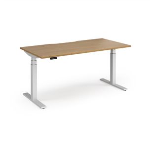 Elev8 Luxe Straight Sit-Stand Desk 1600mm x 800mm - White Frame / Oak Top