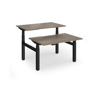 Elev8 Luxe Sit-Stand Back-To-Back Desks 1200mm x 800mm - Black Frame / Nebraska Oak Top