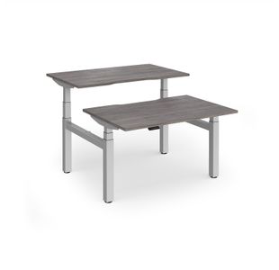Elev8 Luxe Sit-Stand Back-To-Back Desks 1200mm x 800mm - Silver Frame / Grey Oak Top
