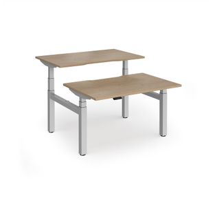 Elev8 Luxe Sit-Stand Back-To-Back Desks 1200mm x 800mm - Silver Frame / Kendal Oak Top