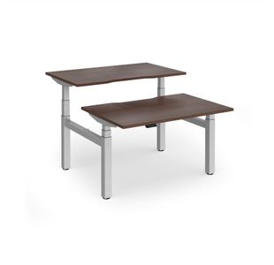 Elev8 Luxe Sit-Stand Back-To-Back Desks 1200mm x 800mm - Silver Frame / Walnut Top