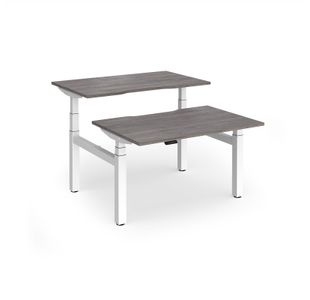 Elev8 Luxe Sit-Stand Back-To-Back Desks 1200mm x 800mm - White Frame / Grey Oak Top