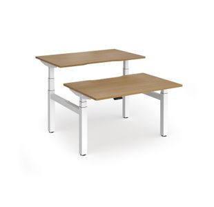 Elev8 Luxe Sit-Stand Back-To-Back Desks 1200mm x 800mm - White Frame / Oak Top