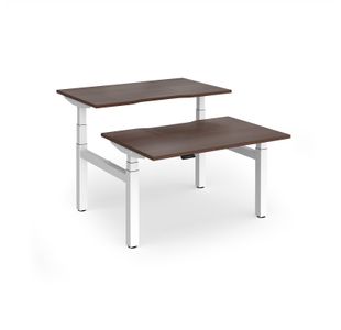 Elev8 Luxe Sit-Stand Back-To-Back Desks 1200mm x 800mm - White Frame / Walnut Top