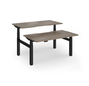 Elev8 Luxe Sit-Stand Back-To-Back Desks 1400mm x 800mm - Black Frame / Nebraska Oak Top