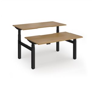 Elev8 Luxe Sit-Stand Back-To-Back Desks 1400mm x 800mm - Black Frame / Oak Top