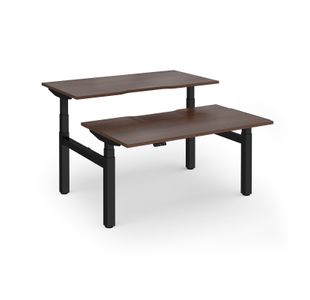 Elev8 Luxe Sit-Stand Back-To-Back Desks 1400mm x 800mm - Black Frame / Walnut Top
