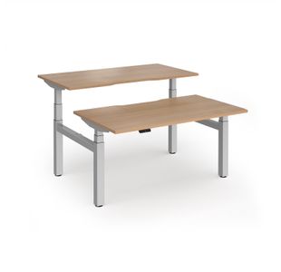 Elev8 Luxe Sit-Stand Back-To-Back Desks 1400mm x 800mm - Silver Frame / Beech Top