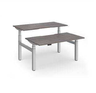 Elev8 Luxe Sit-Stand Back-To-Back Desks 1400mm x 800mm - Silver Frame / Grey Oak Top