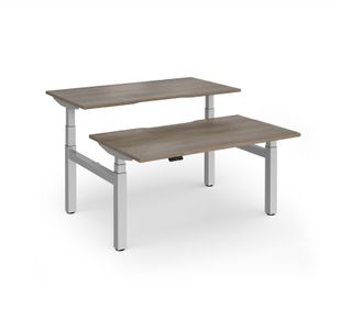Elev8 Luxe Sit-Stand Back-To-Back Desks 1400mm x 800mm - Silver Frame / Nebraska Oak Top