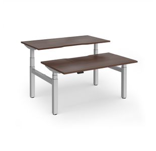 Elev8 Luxe Sit-Stand Back-To-Back Desks 1400mm x 800mm - Silver Frame / Walnut Top
