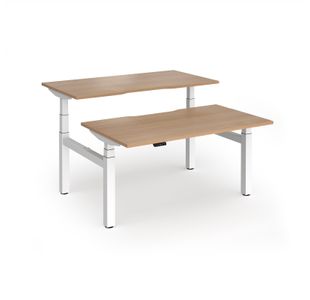 Elev8 Luxe Sit-Stand Back-To-Back Desks 1400mm x 800mm - White Frame / Beech Top