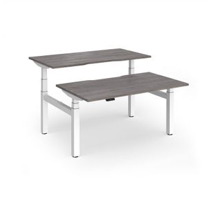 Elev8 Luxe Sit-Stand Back-To-Back Desks 1400mm x 800mm - White Frame / Grey Oak Top