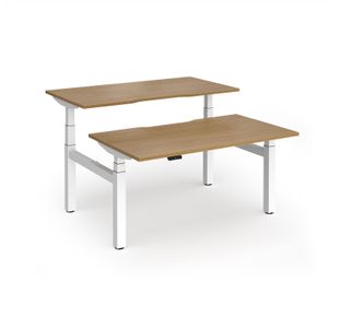 Elev8 Luxe Sit-Stand Back-To-Back Desks 1400mm x 800mm - White Frame / Oak Top