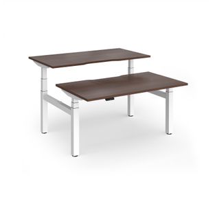 Elev8 Luxe Sit-Stand Back-To-Back Desks 1400mm x 800mm - White Frame / Walnut Top