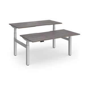 Elev8 Luxe Sit-Stand Back-To-Back Desks 1600mm x 800mm - Silver Frame / Grey Oak Top