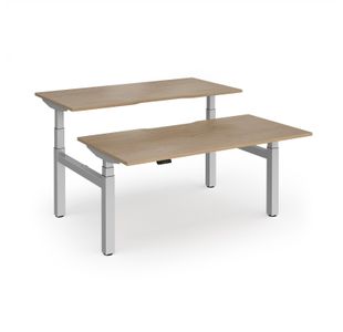 Elev8 Luxe Sit-Stand Back-To-Back Desks 1600mm x 800mm - Silver Frame / Kendal Oak Top