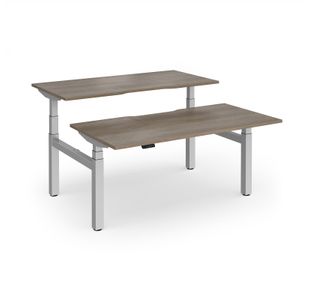 Elev8 Luxe Sit-Stand Back-To-Back Desks 1600mm x 800mm - Silver Frame / Nebraska Oak Top