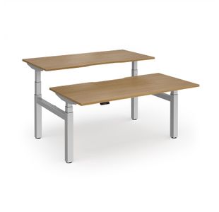 Elev8 Luxe Sit-Stand Back-To-Back Desks 1600mm x 800mm - Silver Frame / Oak Top