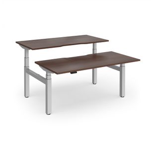 Elev8 Luxe Sit-Stand Back-To-Back Desks 1600mm x 800mm - Silver Frame / Walnut Top